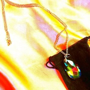 Rain quartz tear drap cut pendant on silver chain and mini velvet bag:)